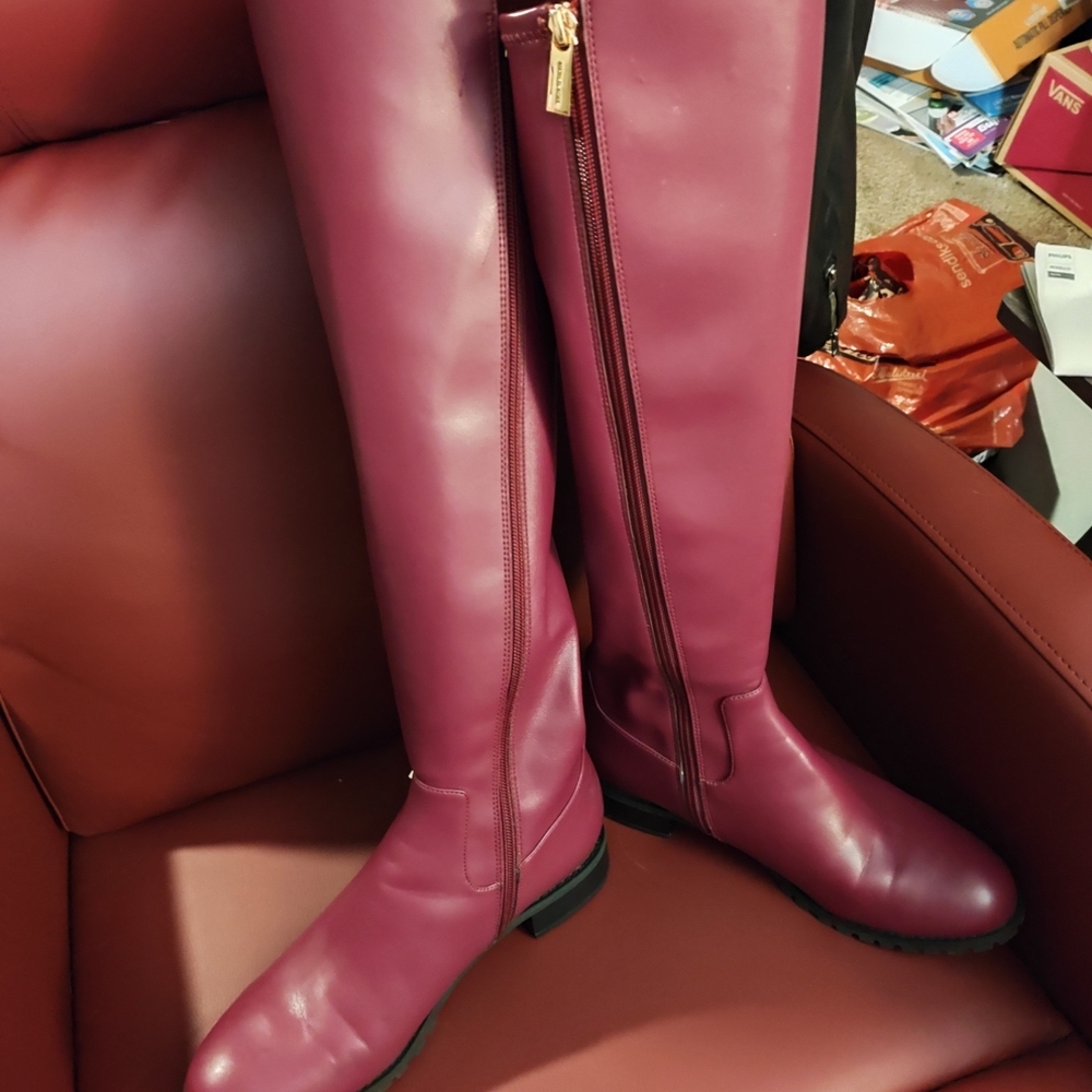 Michael Kors Burgundy Over the Knee Boots Sleek Design